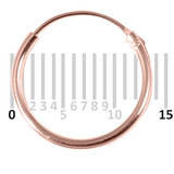 Rose Gold Plated Silver Hoops, Earrings RG-H 6:- Piercing Gauge 0.5mm. Perceived Gauge 1.1mm. Internal Diameter 12mm. (1 PAIR)