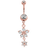 Belly Bar - Steel Jewelled Drop Flowers - SKU 27468