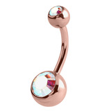 Rose Gold Steel Double Jewelled Belly Bars - SKU 27496