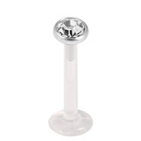 Bioflex Push-fit Labret with Steel Jewelled Disk (4mm Disk) 1.0mm, 6mm, 4mm Crystal Clear.