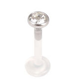Bioflex Push-fit Labret with Steel Jewelled Disk (4mm Disk) 1.6mm, 7mm, 4mm Crystal Clear.