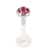 Bioflex Push-fit Labret with Steel Jewelled Disk (4mm Disk) 1.6mm, 7mm, 4mm Pink.