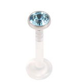 Bioflex Push-fit Labret with Steel Jewelled Disk (4mm Disk) 1.6mm, 9mm, 4mm Light Blue.