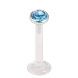 Bioflex Push-fit Labret with Steel Jewelled Disk (4mm Disk) 1.6mm, 10mm, 4mm Light Blue.