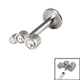 Titanium Internally Threaded Labrets 1.2mm - Triple Jewel 1.2mm, 8mm, Crystal Clear