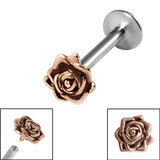 Titanium Internally Threaded Labrets 1.2mm - Steel Rose Flower - SKU 27597