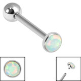 Titanium Internally Threaded Barbells 1.6mm - Bezel Set Opal Disk Single Ice White Opal, 1.6mm, 10mm, 4mm-4mm