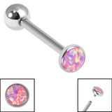 Titanium Internally Threaded Barbells 1.6mm - Bezel Set Opal Disk Single Candy Pink Opal, 1.6mm, 14mm, 4mm-4mm