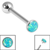 Titanium Internally Threaded Barbells 1.6mm - Bezel Set Opal Disk Single Island Blue Opal, 1.6mm, 18mm, 4mm-4mm