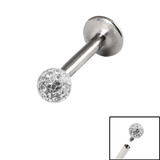Titanium Internally Threaded Labrets 1.2mm - Smooth Glitzy Ball 1.2mm, 10mm, Crystal Clear