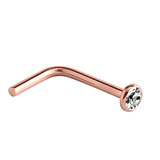 Rose Gold Steel L Shaped Jewelled Nose Stud - SKU 27747