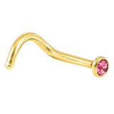 Gold Plated Steel Jewelled Nose Studs 1.0mm, Pink