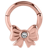 Rose Gold Steel Hinged Segment Ring with Jewelled Bow (Clicker) - SKU 27846