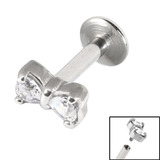 Titanium Internally Threaded Labrets 1.6mm - Jewelled Bow 1.6mm, 6mm, Crystal Clear