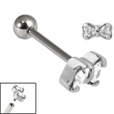 Titanium Internally Threaded Barbells 1.6mm - Jewelled Bow 1.6mm, 12mm, Crystal Clear