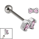 Titanium Internally Threaded Barbells 1.6mm - Jewelled Bow 1.6mm, 22mm, Pink
