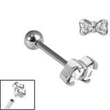 Titanium Internally Threaded Micro Barbells 1.2mm - Jewelled Bow 1.2mm, 6mm, Crystal Clear
