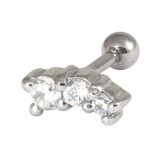 Steel Micro Barbell with Cast Steel Trio Gem 1.2mm 1.2mm, 12mm, Crystal Clear