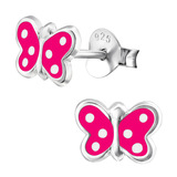 Sterling Silver Pink Butterfly with White Spots Ear Stud Earrings ES118 - SKU 28040