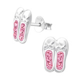 Sterling Silver Jewelled Ballet Shoes Ear Stud Earrings - SKU 28041