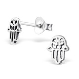 Sterling Silver Hamsa Hand Ear Stud Earrings - SKU 28044