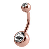 Rose Gold Steel Double Jewelled Belly Bars - SKU 28094