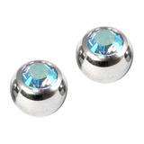 Titanium Threaded Jewelled Balls 1.6x6mm Mirror Polish metal, Aqua AB Gem. Pack of 2 balls.