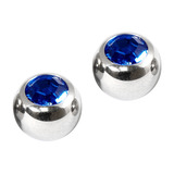 Titanium Threaded Jewelled Balls 1.6x6mm Mirror Polish metal, Capri Blue Gem. Pack of 2 balls.