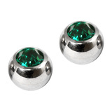 Titanium Threaded Jewelled Balls 1.6x6mm Mirror Polish metal, Dark Green Gem. Pack of 2 balls.