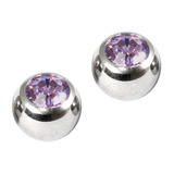 Titanium Threaded Jewelled Balls 1.6x6mm Mirror Polish metal, Light Amethyst Gem. Pack of 2 balls.