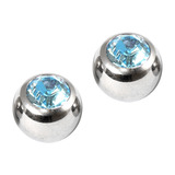 Titanium Threaded Jewelled Balls 1.6x6mm Mirror Polish metal, Light Blue Gem. Pack of 2 balls.