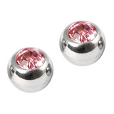 Titanium Threaded Jewelled Balls 1.6x6mm Mirror Polish metal, Light Pink Gem. Pack of 2 balls.
