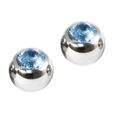Titanium Threaded Jewelled Balls 1.6x6mm Mirror Polish metal, Light Sapphire Gem. Pack of 2 balls.