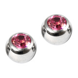 Titanium Threaded Jewelled Balls 1.6x6mm Mirror Polish metal, Pink Gem. Pack of 2 balls.