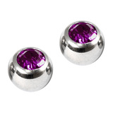 Titanium Threaded Jewelled Balls 1.6x6mm Mirror Polish metal, Purple Gem. Pack of 2 balls.
