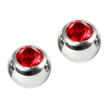 Titanium Threaded Jewelled Balls 1.6x6mm Mirror Polish metal, Red Gem. Pack of 2 balls.