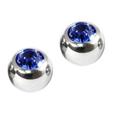 Titanium Threaded Jewelled Balls 1.6x6mm Mirror Polish metal, Sapphire Blue Gem. Pack of 2 balls.