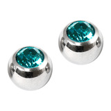 Titanium Threaded Jewelled Balls 1.6x6mm Mirror Polish metal, Turquoise Gem. Pack of 2 balls.