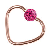 Rose Gold Steel Glitzy Continuous Heart Twist Ring 1.0mm, 10mm, 4mm, Fuchsia