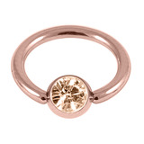 Rose Gold Steel Jewelled Ball Closure Ring (BCR) (Rose Gold colour PVD) 1.2mm, 10mm, 4mm / Peach