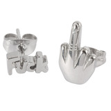 Steel Ear Stud Earrings with the Finger and Fuck Word - SKU 28848