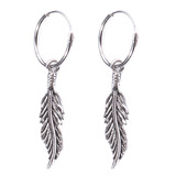 Sterling Silver Hoops - Earrings with Drop Feather H142 - SKU 28871