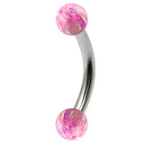 Steel Micro Curved Barbell with Synthetic Opal Balls 1.2mm 1.2mm, 10mm, 3mm, Pink Opal