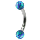 Steel Micro Curved Barbell with Synthetic Opal Balls 1.2mm 1.2mm, 10mm, 3mm, Blue Opal