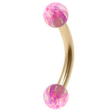 Zircon Steel Micro Curved Barbell with Synthetic Opal Balls 1.2mm 1.2mm, 6mm, 3mm, Pink Opal