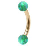 Zircon Steel Micro Curved Barbell with Synthetic Opal Balls 1.2mm 1.2mm, 8mm, 3mm, Green Opal