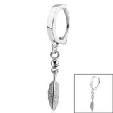 Steel Huggie Belly Clicker Ring - Jewelled Feather Dangle Charm - SKU 29242