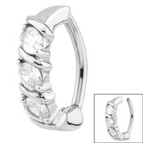 Steel Huggie Belly Clicker Ring - Claw Set Triple Jewel - SKU 29243