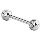 Steel Double Jewelled Nipple Bar - Front Facing Gems - SKU 29304