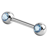 Steel Double Jewelled Nipple Bar - Front Facing Gems - SKU 29308